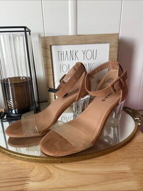 torrid Clear Strap Suede Block Heel Sandals in Brown